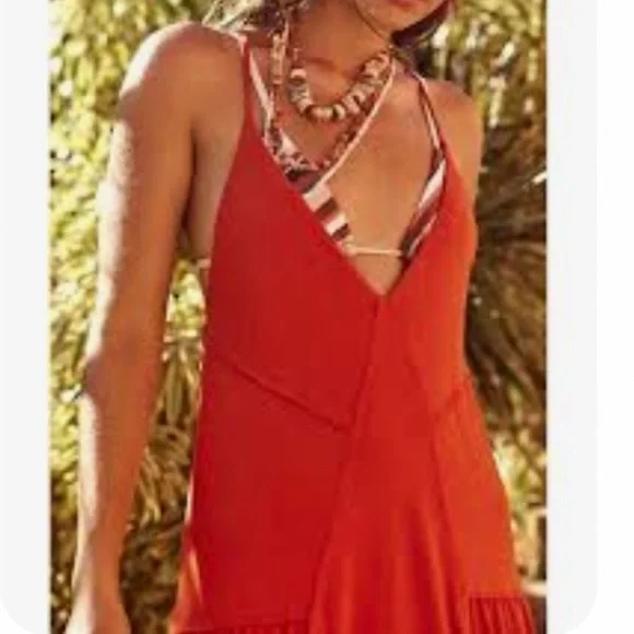 FREE PEOPLE CROSS BACK MAXI DRESS MEDIUM AND LARGE RED BRICK - Picture 3 of 6